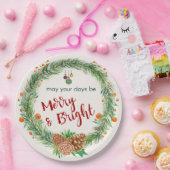 メリー&ブライトクリスマスリース ペーパープレート (パーティー)