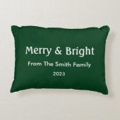 メリー&ブライトクリスマス名前をカスタムするハンターグリーン アクセントクッション (裏面)