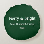 メリー&ブライトクリスマス名前をカスタムするハンターグリーン ラウンドクッション (裏面)