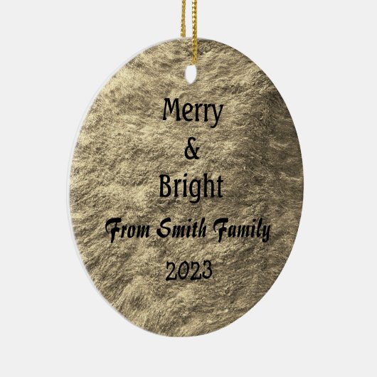 メリー&ブライトクリスマス金ゴールドゴールデンセピアギフト セラミックオーナメント (右)