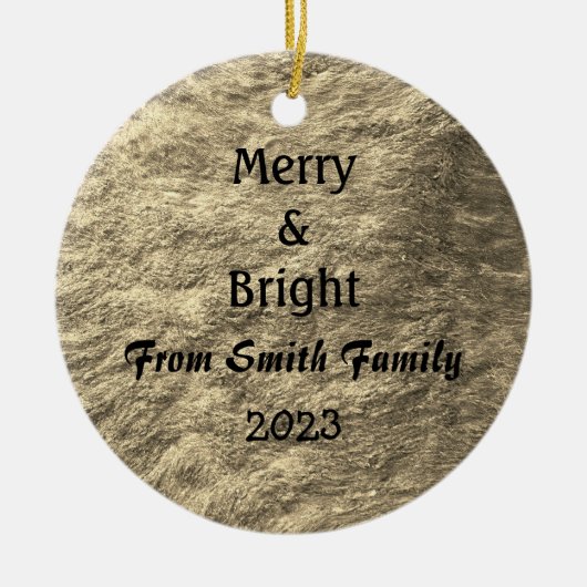 メリー&ブライトクリスマス金ゴールドゴールデンセピアギフト セラミックオーナメント (正面)