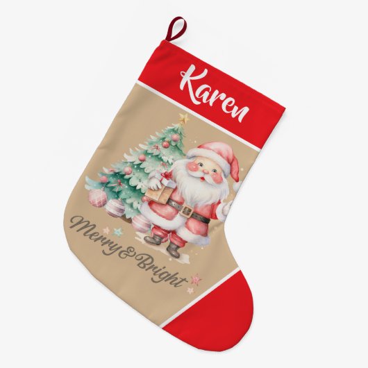メリー&ブライトサンタクロース赤クリスマス ラージクリスマスストッキング (正面 (吊り時))