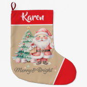 メリー&ブライトサンタクロース赤クリスマス ラージクリスマスストッキング (正面)