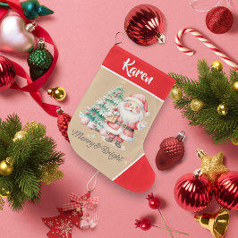 メリー&ブライトサンタクロース赤クリスマス ラージクリスマスストッキング