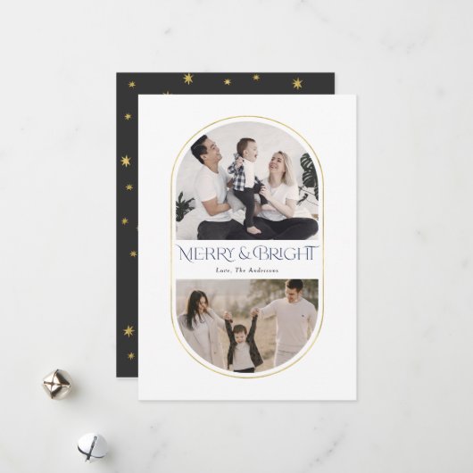 メリー&ブライトシンプルアーチクリスマスファミリーの写真 シーズンカード (正面/裏面インサイチュ)