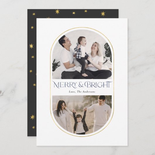 メリー&ブライトシンプルアーチクリスマスファミリーの写真 シーズンカード (正面/裏面)