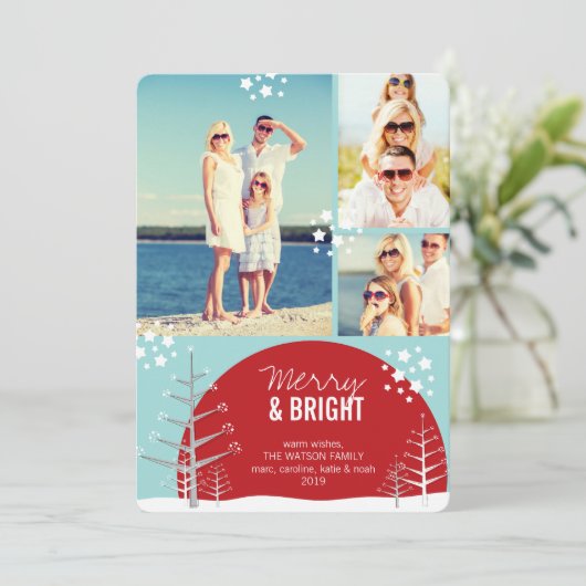 メリー&ブライトスノーツリーズスターズホリデーフォトカード シーズンカード (スタンド正面)