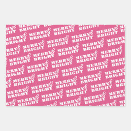 メリー&ブライトタイポグラフィクリスマス ラッピングペーパーシート