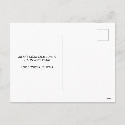 メリー&ブライトタイポグラフィフォトクリスマス シーズンポストカード (裏面)