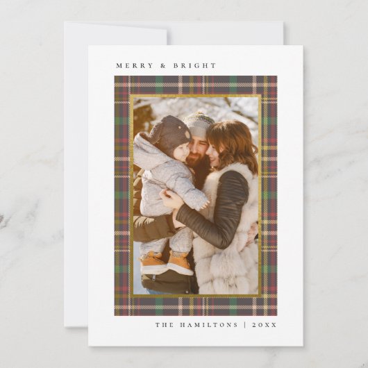 メリー&ブライトタータンチェッククリスマスファミリー写真 シーズンカード (正面)