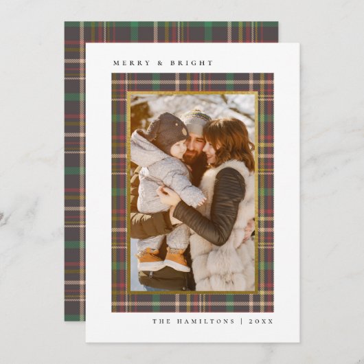メリー&ブライトタータンチェッククリスマスファミリー写真 シーズンカード (正面/裏面)