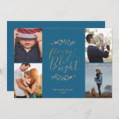 メリー&ブライトティール(緑がかった色)ファミリーフォトコラージュクリスマス シーズンカード (正面/裏面)