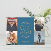 メリー&ブライトティール(緑がかった色)ファミリーフォトコラージュクリスマス シーズンカード (スタンド正面)