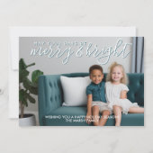 メリー&ブライトティール（緑がかった色）書道 – クリスマスフォト シーズンカード (正面)