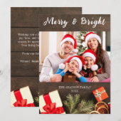 メリー&ブライトバーンウッドフォトクリスマスカード 招待状 (正面/裏面)