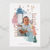 メリー&ブライトパステルクリスマスツリーフォレストフォト 箔シーズンカード (正面)