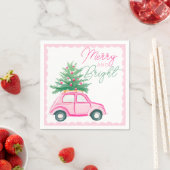 メリー&ブライトピンククリスマスカークリスマスツリー スタンダードカクテルナプキン (インサイチュ)