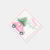 メリー&ブライトピンククリスマスカークリスマスツリー スタンダードカクテルナプキン (角)