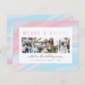 メリー&ブライトピンクパステルホリデーフォトコラージュ ポストカード (正面/裏面)