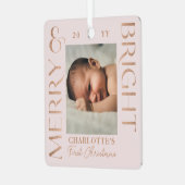 メリー&ブライトピンクベビー初めてのクリスマス写真 メタルオーナメント (正面左)