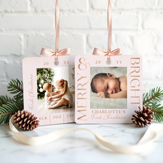 メリー&ブライトピンクベビー初めてのクリスマス写真 メタルオーナメント