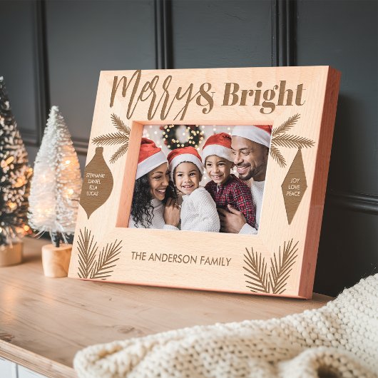 メリー&ブライトファミリー名クリスマスキープサケ レーザー彫刻フレーム