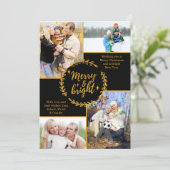 メリー&ブライトフォトコラージブラック金ゴールドクリスマス シーズンカード (スタンド正面)