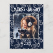 メリー&ブライトフォトネイビーブルーホリデー シーズンポストカード (正面)