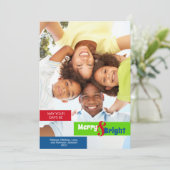 メリー&ブライトフォトレッドグリーンブルーストライプシンプル シーズンカード (スタンド正面)