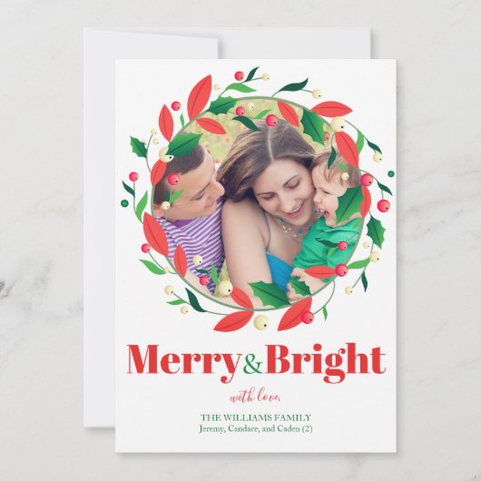 メリー&ブライトホリーリースかわいい家族写真 シーズンカード (正面)