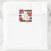 メリー&ブライトポインセティアス、ブラックストライプステッカー スクエアシール (バッグ)