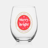 メリー&ブライトメリークリスマスハッピーホリデーズネーム ステムなしワイングラス (正面)