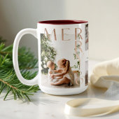 メリー&ブライトモダンフはっきりしたァミリ写真コラージュ ツートーンマグカップ