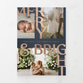 メリー&ブライトモダンフはっきりしたァミリ写真コラージュ 三つ折りクリスマスカード (カバー)