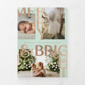 メリー&ブライトモダンフはっきりしたァミリ写真コラージュ 三つ折りクリスマスカード (カバー)