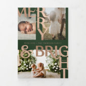 メリー&ブライトモダンフはっきりしたァミリ写真コラージュ 三つ折りクリスマスカード (カバー)