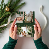 メリー&ブライトモダンフはっきりしたァミリ写真コラージュ 三つ折りクリスマスカード