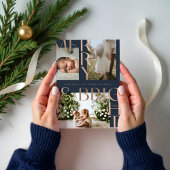 メリー&ブライトモダンフはっきりしたァミリ写真コラージュ 三つ折りクリスマスカード