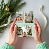 メリー&ブライトモダンフはっきりしたァミリ写真コラージュ 三つ折りクリスマスカード