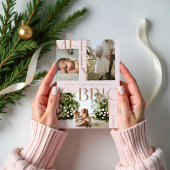 メリー&ブライトモダンフはっきりしたァミリ写真コラージュ 三つ折りクリスマスカード