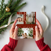 メリー&ブライトモダンフはっきりしたァミリ写真コラージュ 三つ折りクリスマスカード