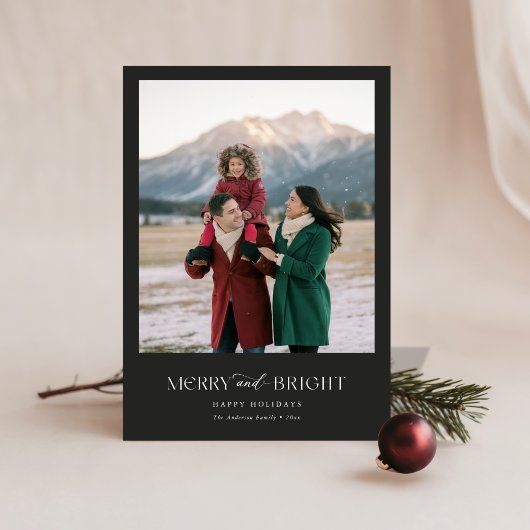 メリー&ブライトモダンファミリーフォトクリスマスブラック シーズンカード