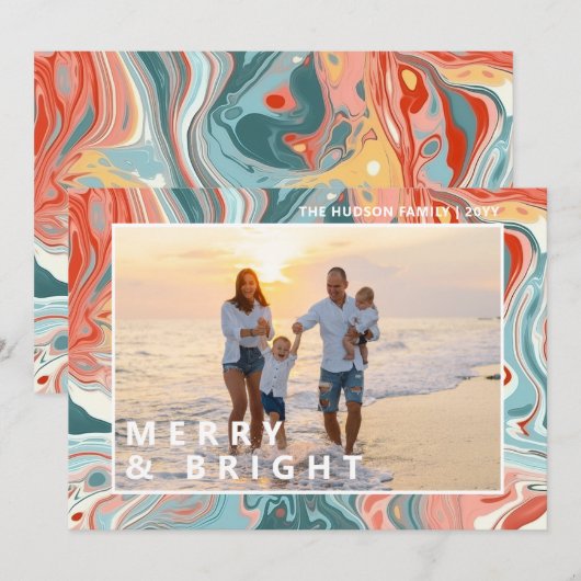 メリー&ブライトモダンリキッド大理石フォトホリデー (正面/裏面)