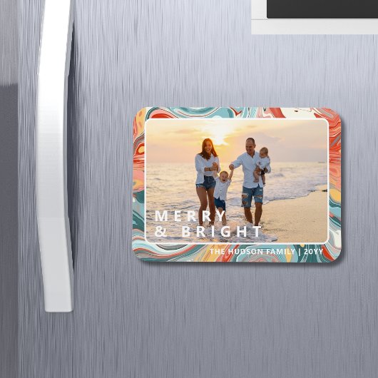 メリー&ブライトモダンリキッド大理石フォトホリデー マグネット