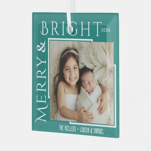 メリー&ブライトモダン型はっきりした1写真クリスマス ガラスオーナメント (正面左)