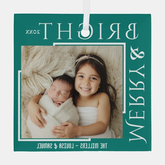 メリー&ブライトモダン型はっきりした1写真クリスマス ガラスオーナメント (裏面)