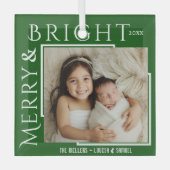 メリー&ブライトモダン型はっきりした1写真クリスマス ガラスオーナメント (正面)