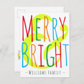メリー&ブライトレッドグリーンブルータイポグラフィ名 シーズンポストカード (正面/裏面)