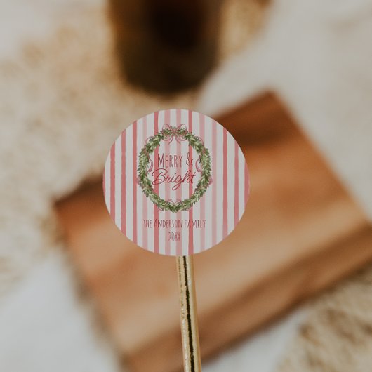 メリー&ブライトレッドストライプクリスマスボウリース ラウンドシール