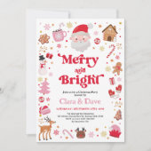 メリー&ブライトレッドピンクサンタクリスマスパーティー 招待状 (正面)